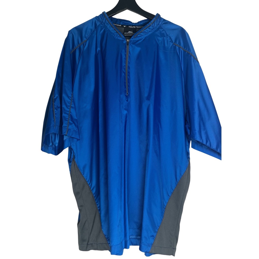 Mizuno Teamwear Mens XXL Blue 1/4 Zip Short Sleeve Windbreaker Pullover Jacket